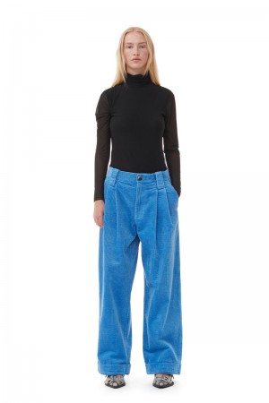 Ganni Corduroy Loose Pleat Hose Silber Blau | 052-ZIMHQT