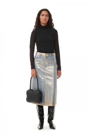 Ganni Denim Midi Röcke Gold | 340-NRYJQA