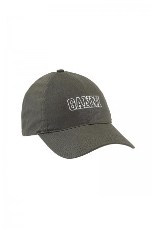 Ganni Embroidered Logo Hüte Olivgrün | 356-KGRSVQ