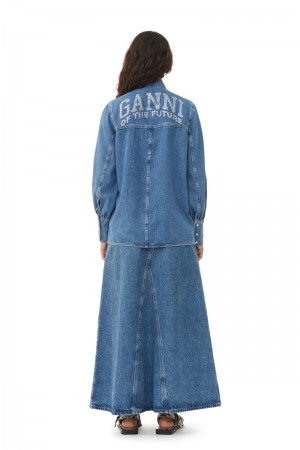 Ganni Future Denim Hemd Dunkelblau | 104-VELQJY