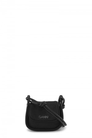 Ganni Knot Mini Flap Over Shoulder bag Schwarz | 125-QUCTLP