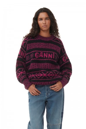 Ganni Lambswool Pullover Oberteile Blumen | 806-KXCSON