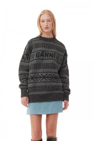 Ganni Lambswool Pullover Oberteile Grau | 639-KGSPRJ