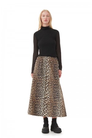 Ganni Leopard Printed Elasticated Röcke Leopard | 164-OXQRHM