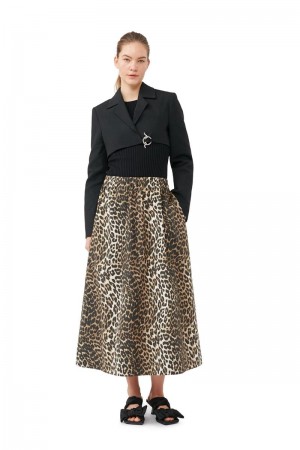 Ganni Leopard Printed Elasticated Röcke Leopard | 297-XBRLZH