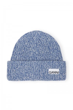 Ganni Loose Wolle Rib Knit Mütze Blau | 147-GKLOYE