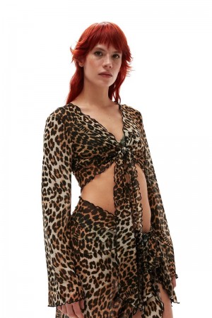 Ganni Mesh Cover Up Wrap Bademode Leopard | 689-RNDYJG