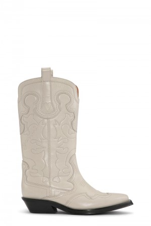 Ganni Mid Shaft Embroidered Westernstiefel Weiß | 253-GXCKLZ