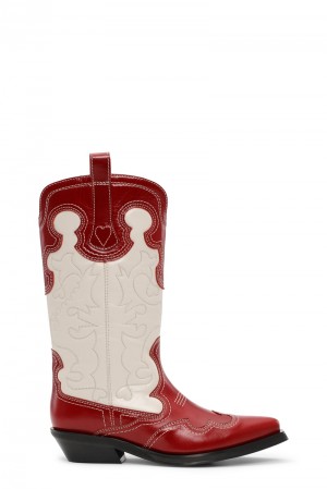 Ganni Mid Shaft Embroidered Westernstiefel Rosa | 594-AIBPGC