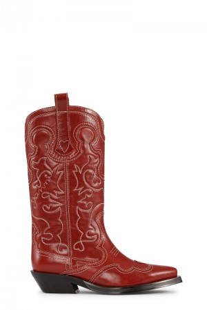 Ganni Mid Shaft Embroidered Westernstiefel Rosa | 426-KPBNFM