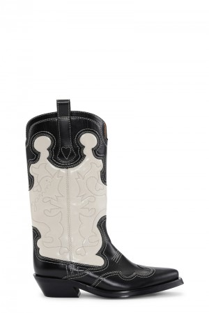 Ganni Mid Shaft Embroidered Westernstiefel Schwarz | 472-QNWDST