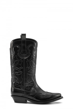 Ganni Mid Shaft Embroidered Westernstiefel Schwarz | 027-MHWZIU