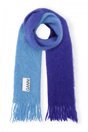 Ganni Mohair Gradient Schals Silber Blau | 132-LHJXNT