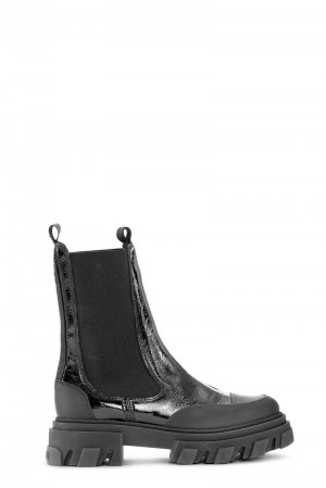 Ganni Naplack Mid Chelsea Stiefel Schwarz | 107-QTZIAY