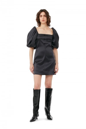 Ganni Satin Minikleid Schwarz | 791-OHJTXW