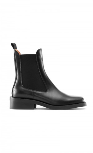 Ganni Square Kappe Chelsea Stiefel Schwarz | 657-LWGFSP