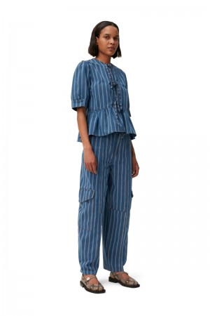 Ganni Stripe Denim Cargo Hose Waschen | 651-YQJFMZ