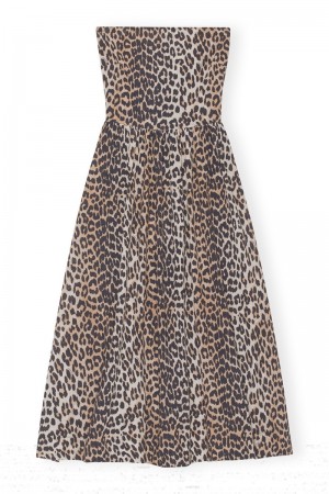 Ganni Tieband Multifunctional Kleid Leopard | 134-QJVGCD