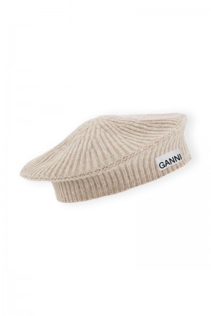 Ganni Wolle Rib Knit Baskenmützen Braun | 274-SOYFIN