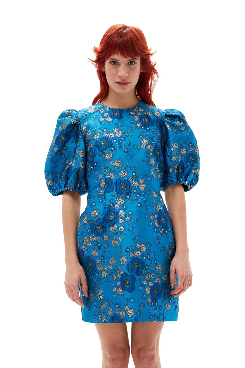 Ganni 3D Jacquard Open Back Minikleid Blau | 740-KJMXCU