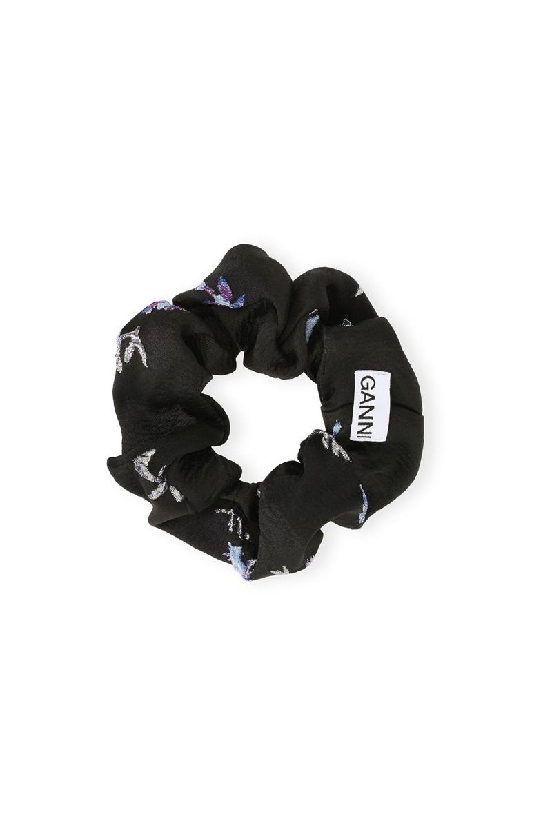 Ganni 3D Jacquard Scrunchie Haarschmuck Schwarz | 650-UAONHI