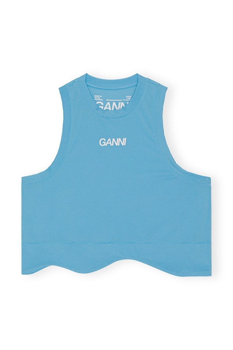 Ganni Active Mesh Oberteile Blau | 912-NPBJGQ