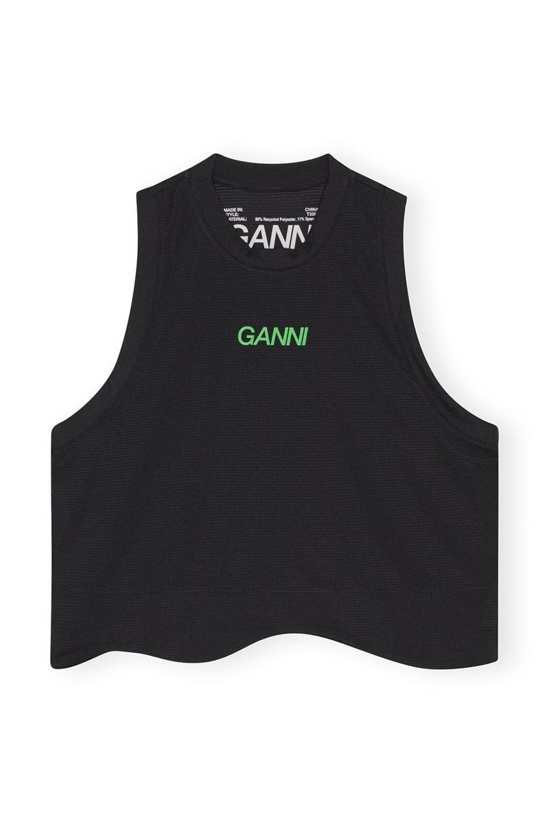 Ganni Active Mesh Oberteile Schwarz | 321-QECBXR