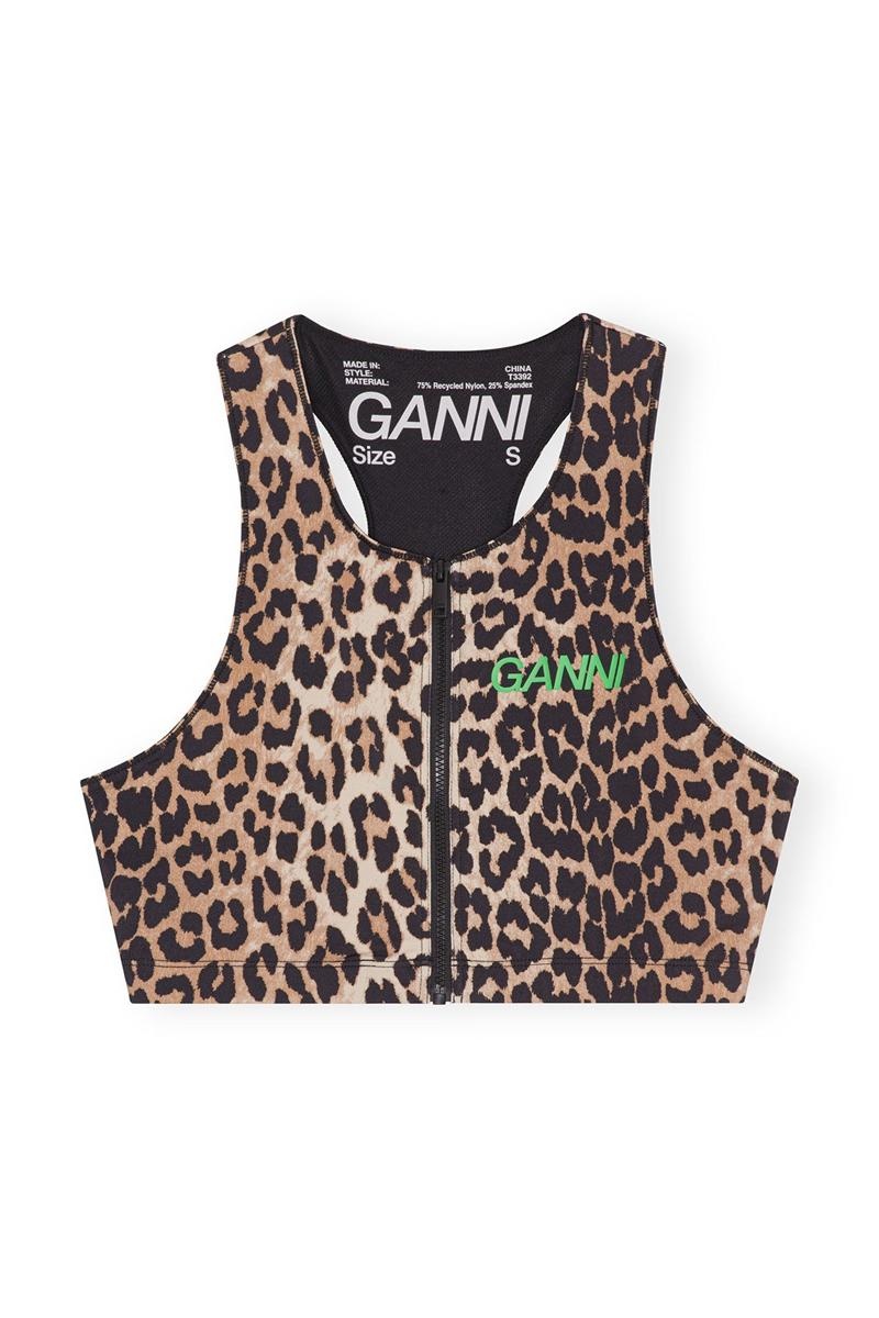 Ganni Active Racerback Reißverschluss Oberteile Leopard | 689-DLSPTG