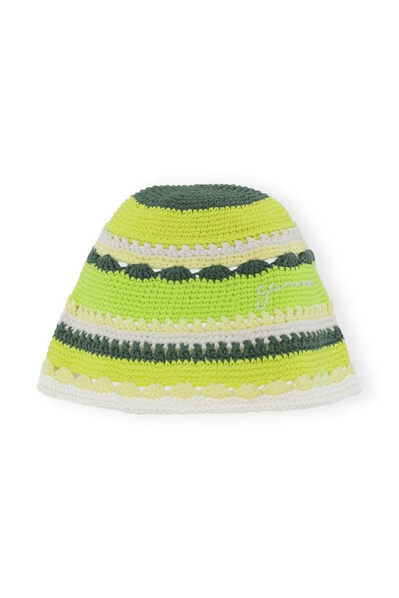 Ganni Baumwoll Crochet Bucket Hüte Grün | 716-LETVCG