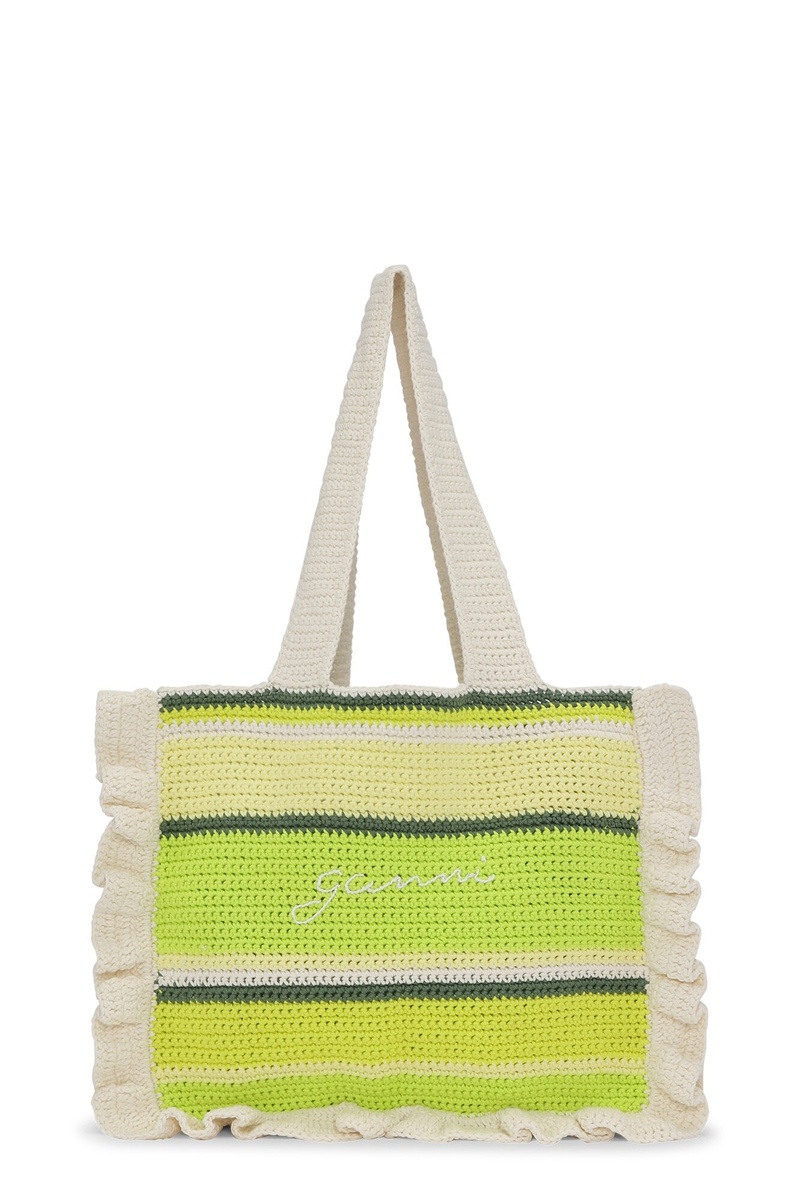 Ganni Baumwoll Crochet FrillBag Tragetasche Grün | 290-MQDCYR