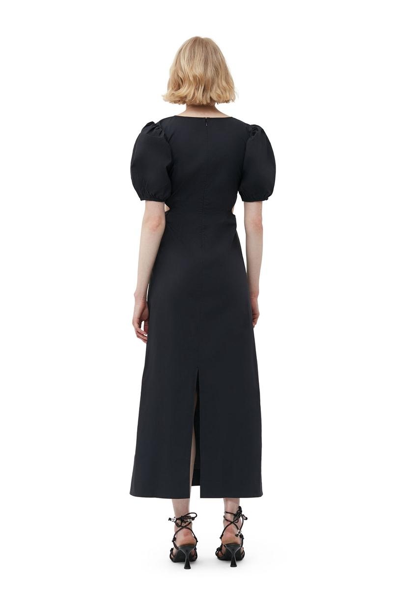 Ganni Baumwoll Poplin Cutout Kleid Schwarz | 208-FZSVXL