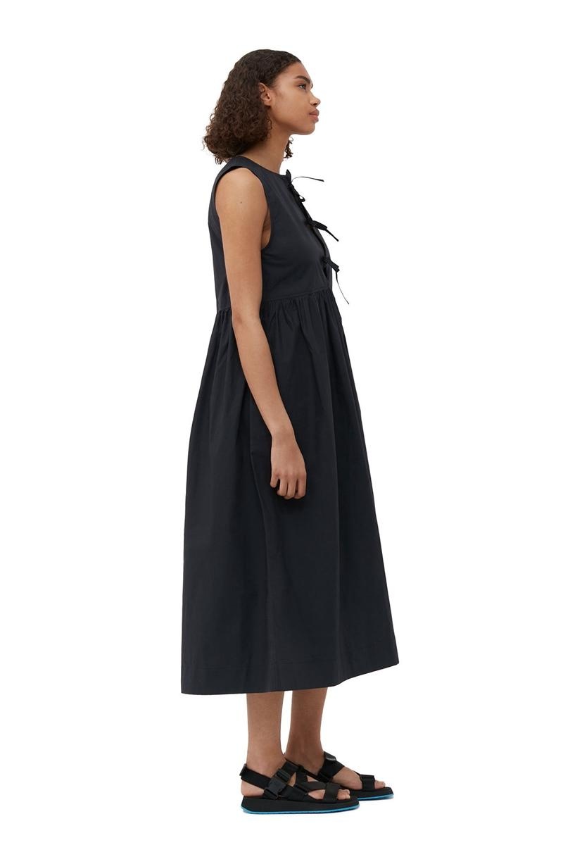 Ganni Baumwoll Poplin Midi-kleid Schwarz | 643-ZFUNKD