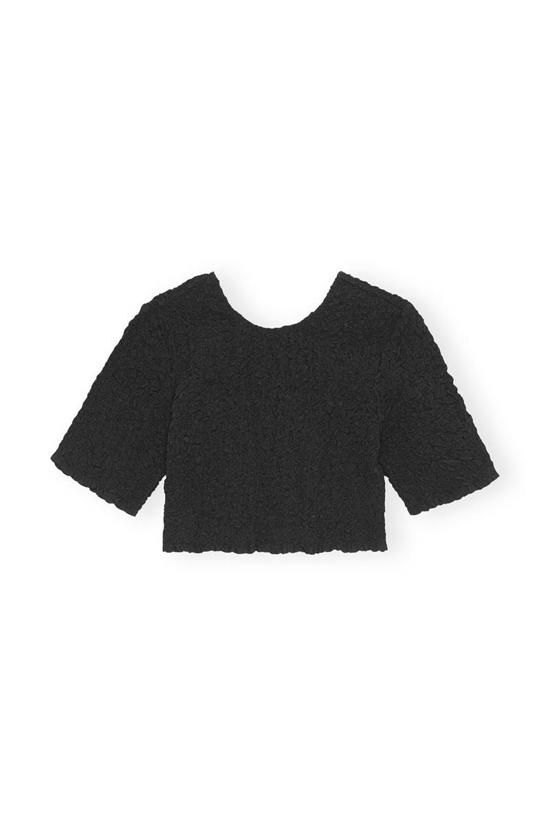 Ganni Baumwoll Poplin O-neck Cropped Smock Oberteile Schwarz | 593-XKGUAY