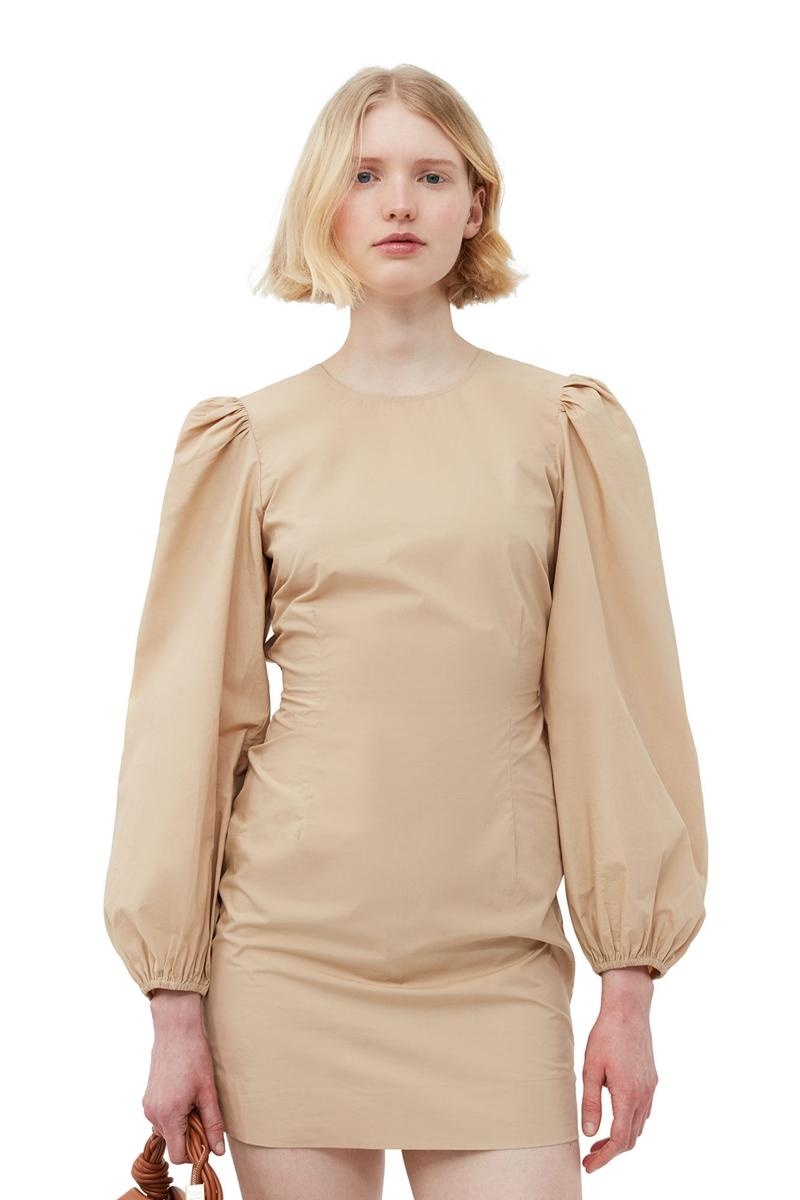 Ganni Baumwoll Poplin Open Back Minikleid Khaki | 693-SQMDRY