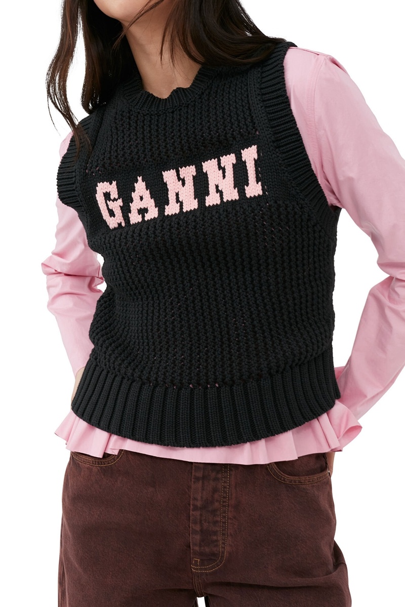 Ganni Baumwoll Rope Weste Schwarz | 643-KXWCBG