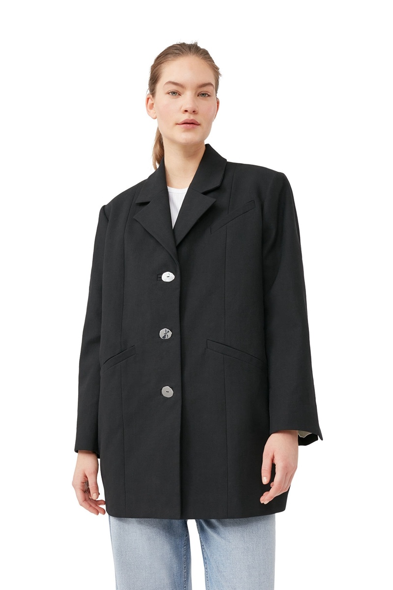 Ganni Baumwoll Suiting Oversized Blazer Schwarz | 931-LDIJUC