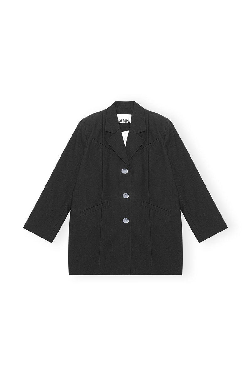 Ganni Baumwoll Suiting Oversized Blazer Schwarz | 931-LDIJUC