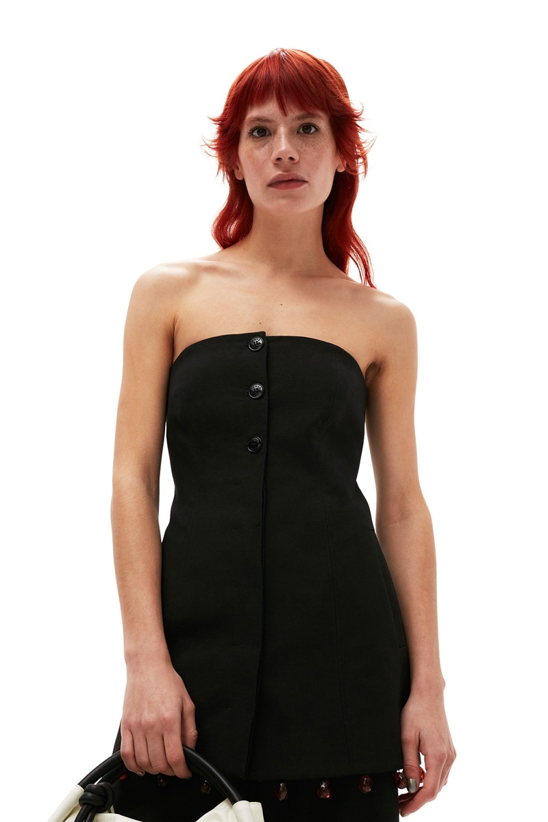 Ganni Baumwoll Suiting Strapless Oberteile Schwarz | 057-KBOVWP