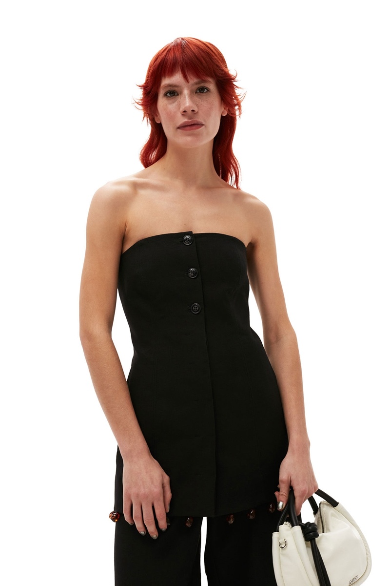 Ganni Baumwoll Suiting Strapless Oberteile Schwarz | 057-KBOVWP