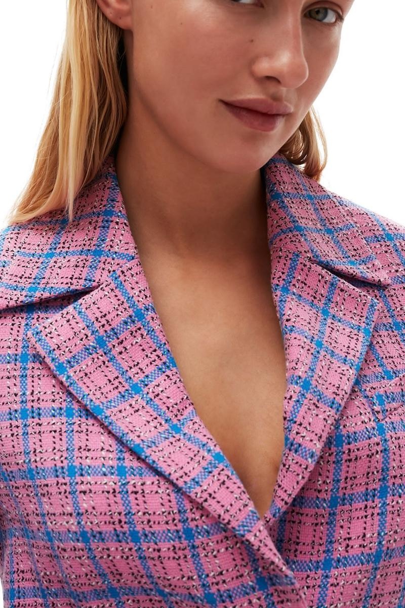 Ganni Check Suiting Cropped Blazer Lila | 378-HSTZBP