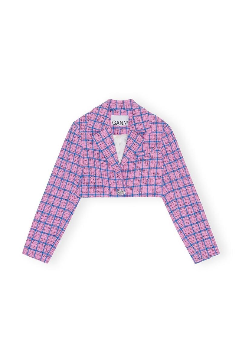 Ganni Check Suiting Cropped Blazer Lila | 378-HSTZBP