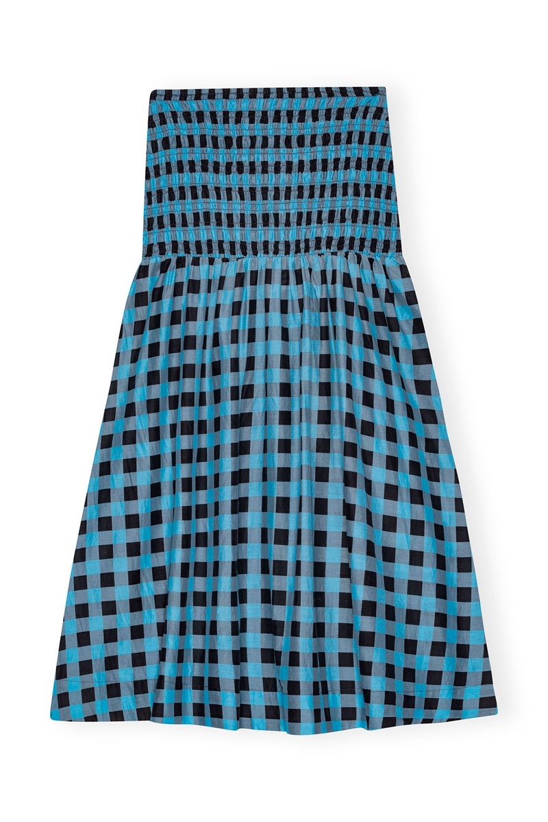 Ganni Checkered Baumwoll Silk Long Smock Röcke Blau | 607-XRSOLE