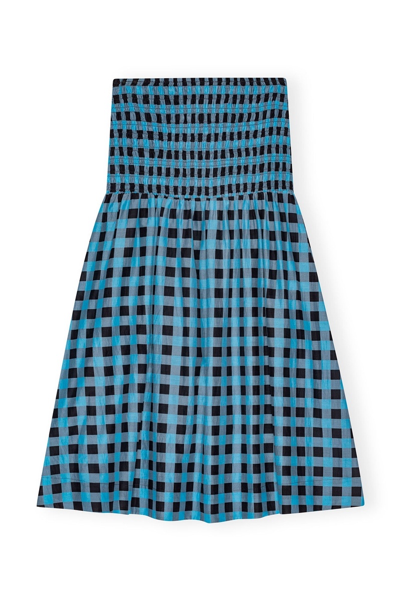 Ganni Checkered Baumwoll Silk Long Smock Röcke Blau | 607-XRSOLE