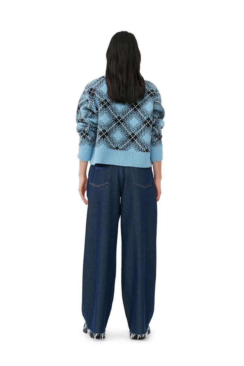 Ganni Checkered Oversized Wolle Pullover Oberteile Silber Blau | 287-HEPINF