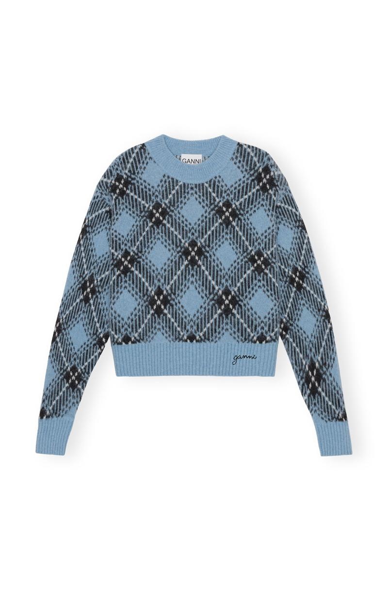 Ganni Checkered Oversized Wolle Pullover Oberteile Silber Blau | 287-HEPINF