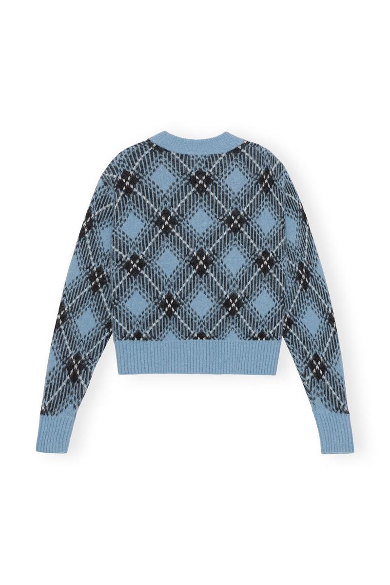 Ganni Checkered Oversized Wolle Pullover Oberteile Silber Blau | 287-HEPINF