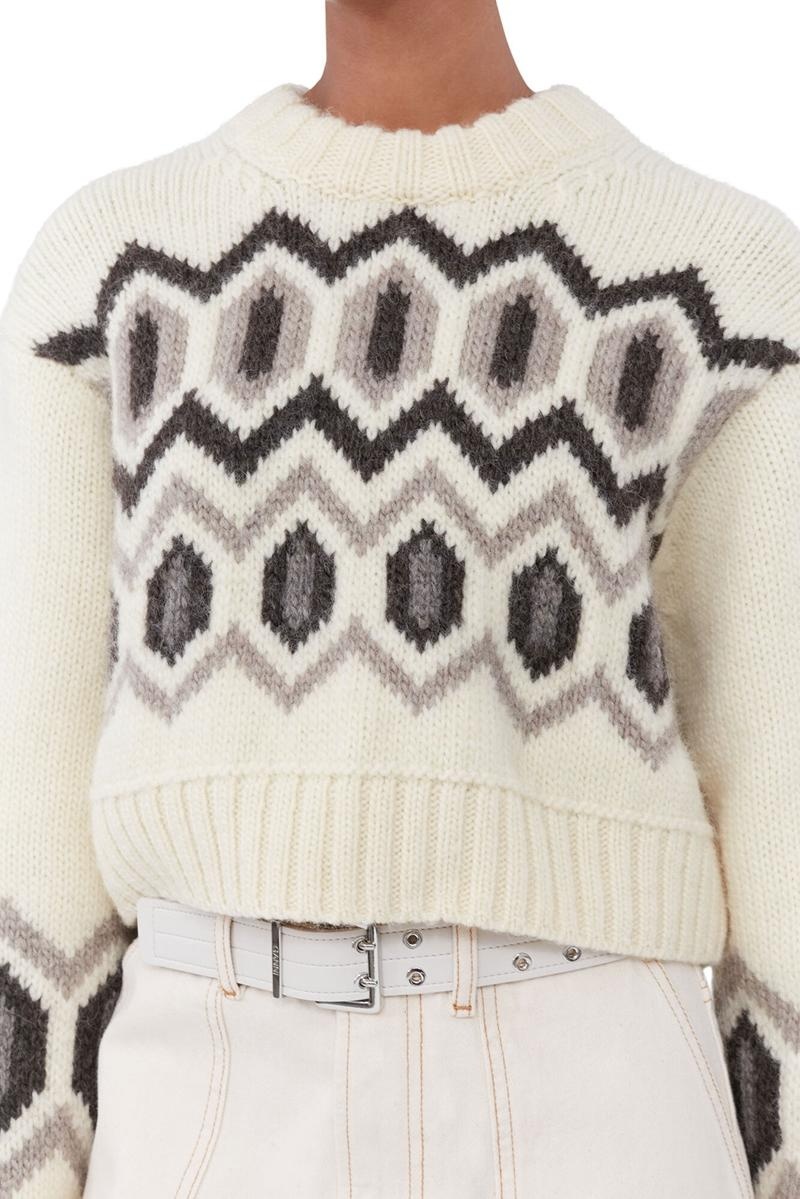 Ganni Chunky Wolle Cropped O-neck Pullover Beige | 081-QKYEMB