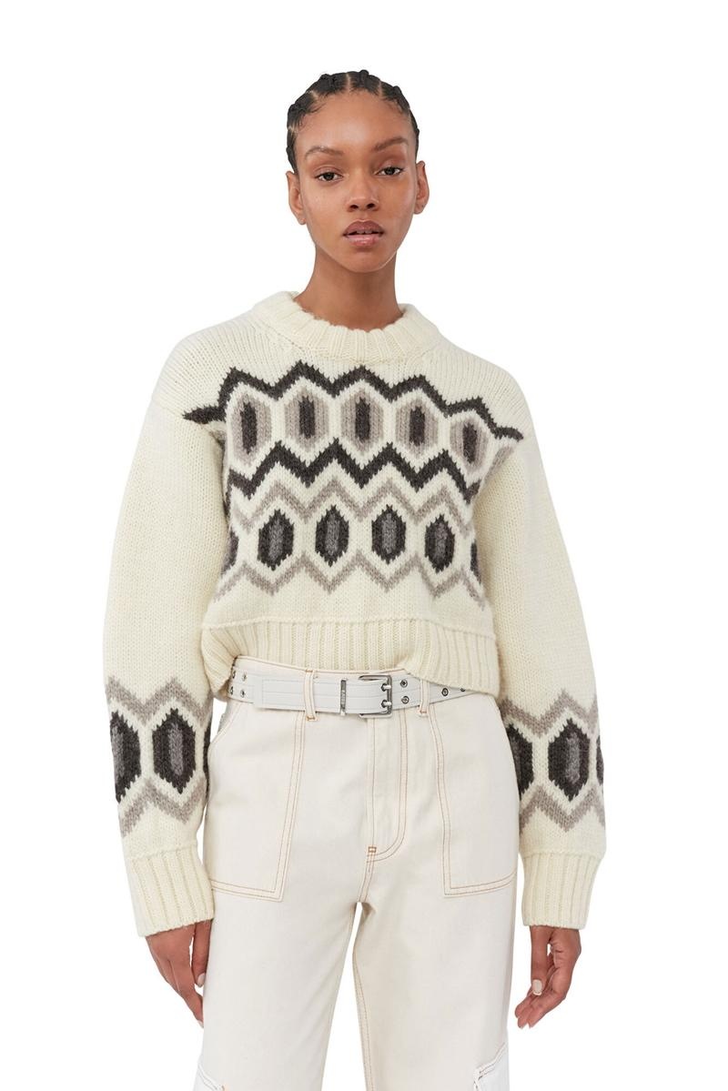 Ganni Chunky Wolle Cropped O-neck Pullover Beige | 081-QKYEMB