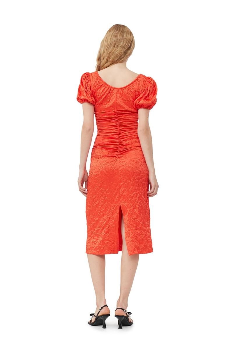 Ganni Crinkled Satin Midi-kleid Orange | 823-NSYOPC