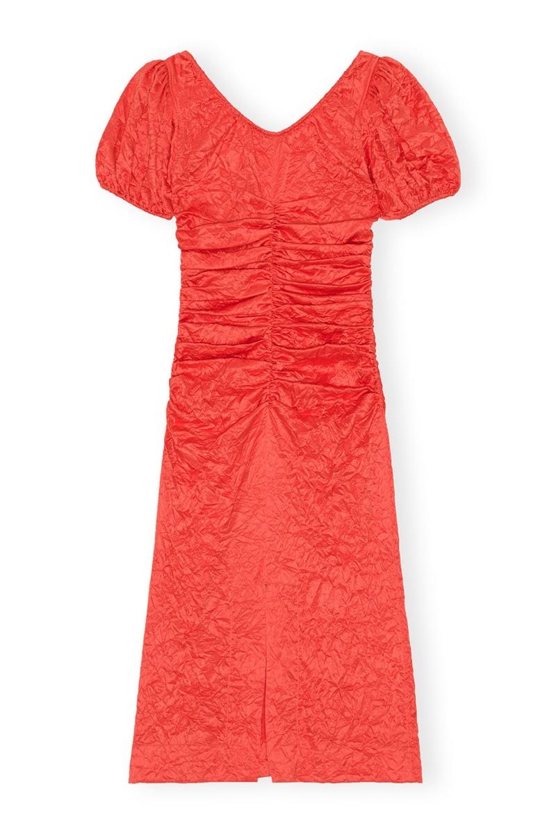 Ganni Crinkled Satin Midi-kleid Orange | 823-NSYOPC